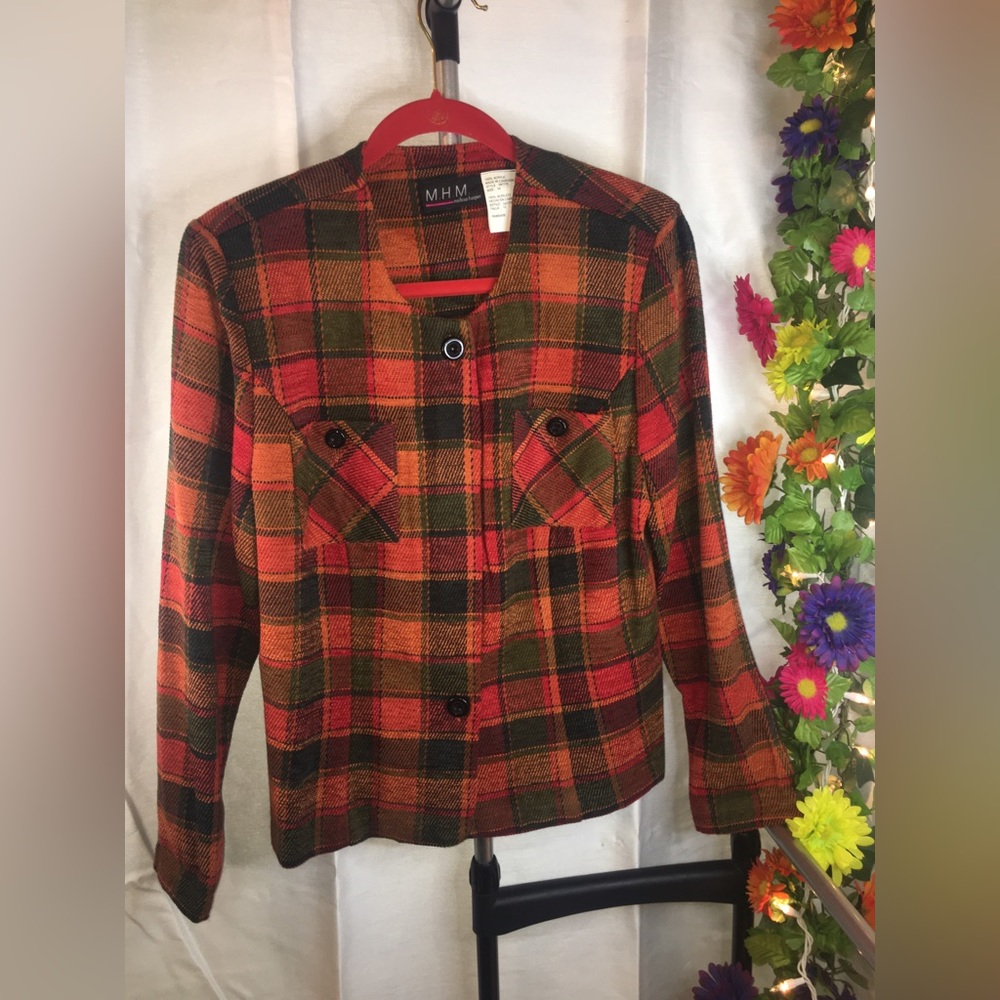 MHM Melissa Harper | Women’s Colorful Plaid Print Button Down Jacket